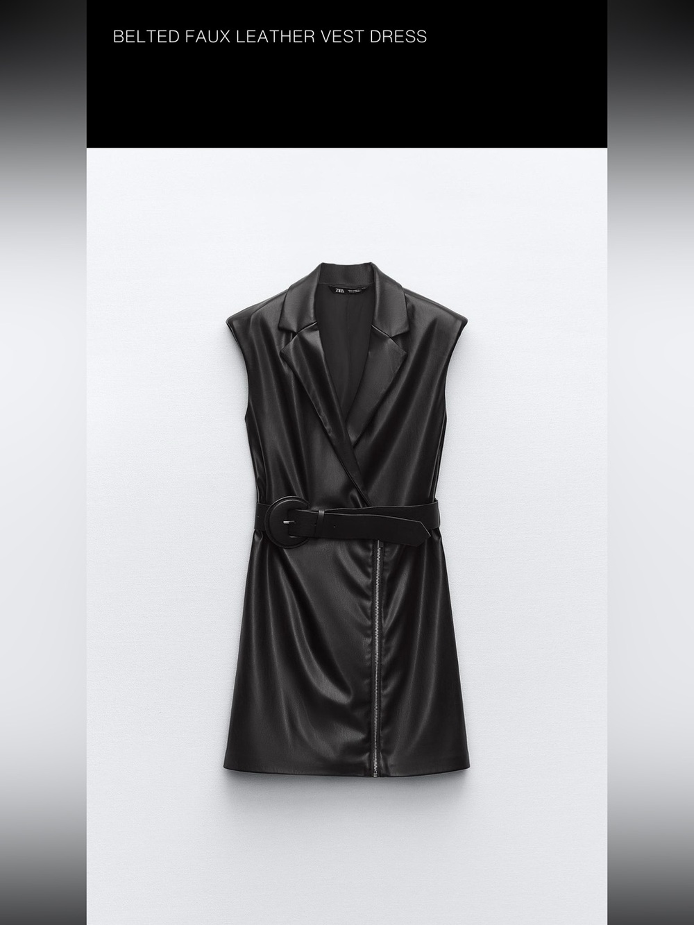 New Zara Belted Faux Leather Vest Dress - Black